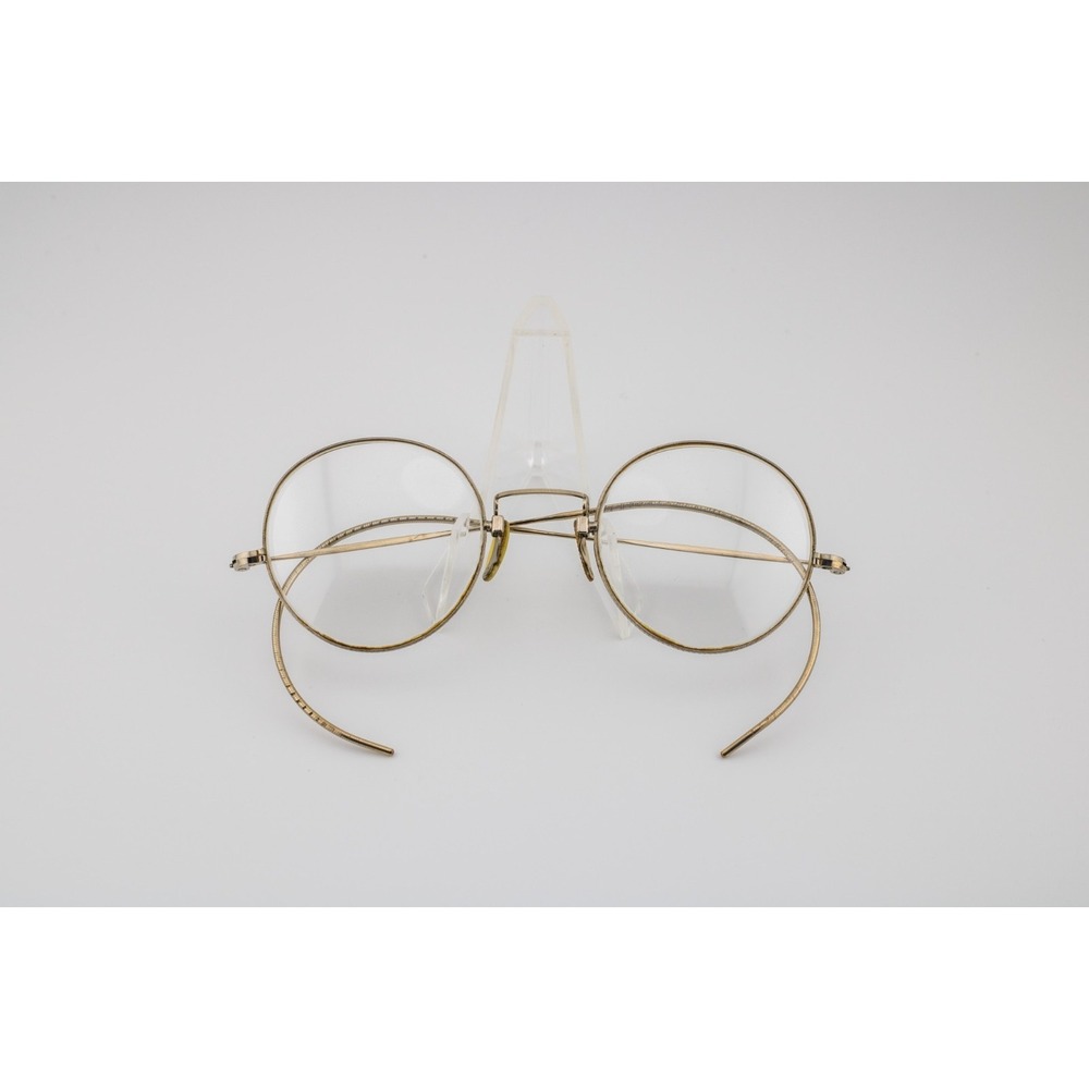 Antique Shuron Round Wire Rim Eyeglasses Cable Temple Spectacles Vintage Gold